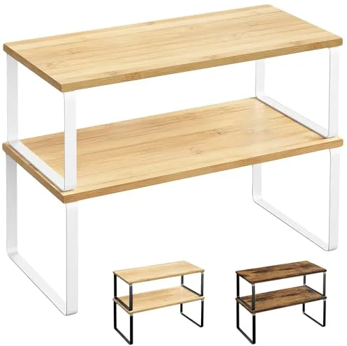 JUPPLIES - Pack 2 Organizador Cocina Estante para Especias - Organizador Armario Cocina Multiusos - Estanteria Cocina de Almacenamiento Apilable con Diseño de Madera y Metal 19.5x29.7x15.8 cm