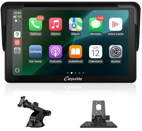 Carpuride Estéreo para Coche, Carplay inalámbrico portátil y Android Auto, Radio de Pantalla táctil HD 1080P de 7 Pulgadas con BT 5.0, Soporte de Enlace de Espejo para camión RV Dash Mount