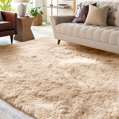 XSIVOD Alfombra mullida de pelo largo, color beige, lavable, 200 x 230 cm, para salón, antideslizante, extra grande, para dormitorio, suave, moderna, para habitación de los niños