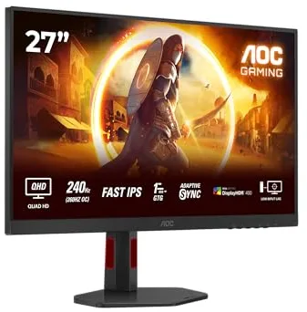 AOC Q27G4ZR - Monitor Gaming 27 Pulgadas QHD, 240 Hz, 1 ms GtG, G-Sync Compat., HDR400 (2560x1440, 2X HDMI 2.0, DP 1.4), Negro-Rojo