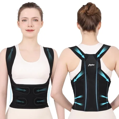 Corrector Postura Espalda Hombre Mujer ：Corrector de Espalda Recta Ajustable e Invisible – Soporte Lumbar Transpirable para Cuello y Hombros – Entrenador Postural para Enderezar la Espalda Negro M