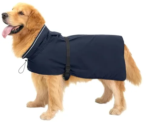 Chubasquero para Perro Zellar, Impermeable y Ajustable, Ligero con Franja Reflectante y Abertura para Correa, Cierre Fácil de Poner, Chubasquero Transpirable para Perros Medianos y Grandes (L, Azul)