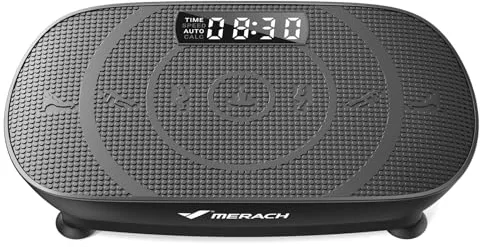 MERACH Plataforma Vibratoria, Plataforma Vibración Muscular Silenciosa y Compacta para Moldear el Cuerpo y Relajarse, con Cómoda Almohadilla de Silicona, Pantalla LED y Mando a Distancia (Negro)