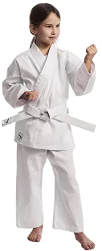 IPPONGEAR Club 2 Karate Gi Set Traje de kárate para principiantes Traje para niños incl. cinturón blanco (cintura con cordones, 220gr/m² (8 oz) densidad del tejido) blanco