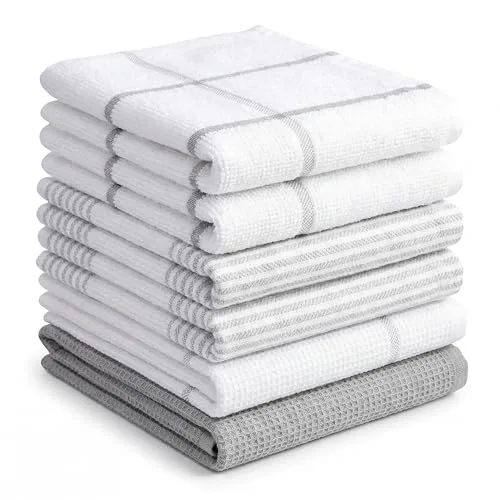 BOSKIMO Paños de Cocina Algodón Premium – Pack de 6 Trapos de Cocina Microfibra y Rizo, Trapos Cocina Algodón Absorbentes, Paños de Limpieza Blanco y Gris