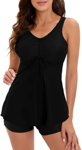 Neteson Traje de Baño Mujer Push Up 2 Piezas Bañador Tankini Mujer Reductor Barriga Ropa de Playa Top y Short de Baño Swimsuit para Vacaciones Playa