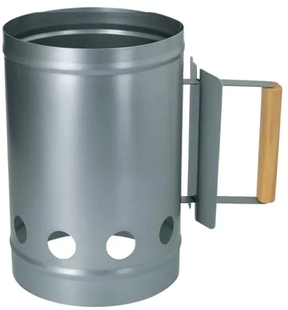 Alpina Encendedor de carbón de 16 x 27 cm de diámetro – Parrilla de Metal con Mango de Madera – Encendedor rápido para carbón Vegetal y briquetas – Encendedor para Barbacoa de carbón Vegetal