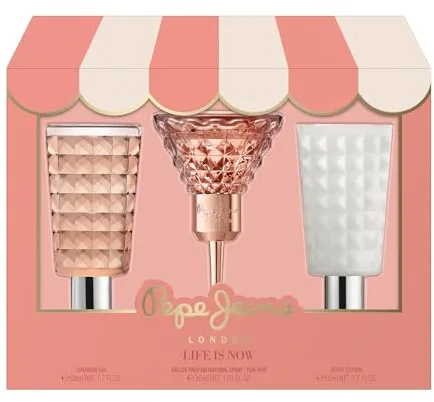 Pepe Jeans Life Is Now For Her Estuche Regalo Perfumes de Mujer Pack de 3 Piezas Eau de Parfum 30ml, Body Lotion 50ml y Shower Gel 50ml Set Fragancia Floral y Oriental