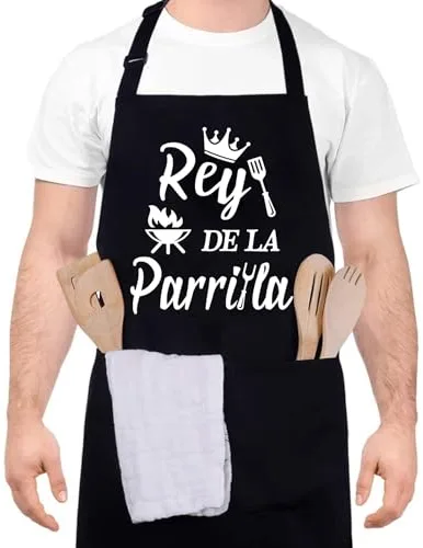 Halinuia Delantales de Cocina Hombre Ajustables Impermeables con Bolsillo Negro - Delantal Personalizado para Cocina y Barbacoa - Para Papá, Esposo, Novio, Abuelo