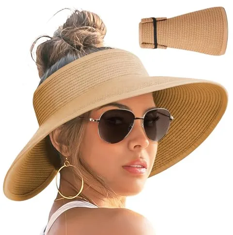 Yamobi Sonnenhut Damen, Amplia ala, Visera Solar para Mujeres, protección UV Sombrero de Paja, Plegable, Ideal para Playa, Verano, Viaje y Actividades al Aire Libre