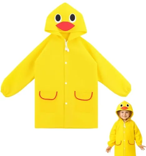 Horktrust Chubasquero impermeable - Chubasquero amarillo para niños y niñas (5-7 años) - Talla 90-130 cm, diseño divertido - Ideal para guardería, jardín de infancia y actividades al aire libre ﻿