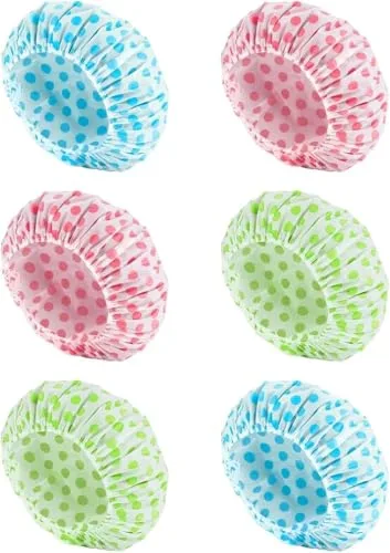 6 gorros de ducha impermeables reutilizables para mujer Gorros de ducha Charlotte para niños y adultos con cómodas bandas elásticas Adecuados para el baño,