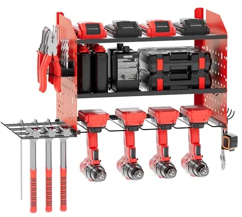 Jellybibo Organizador de Herramientas pared de 3 Capas, Organizador Herramientas pared, Soporte Herramientas Pared, Almacenamiento de Herramientas Eléctricas, Estanteria Garaje para Garaje Taller
