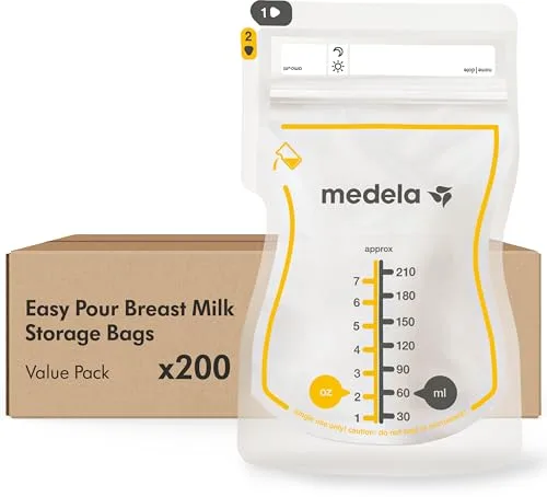 Medela bolsas de almacenamiento de leche materna Easy Pour, bolsas desechables de 210 ml, a prueba de fugas, protegen los nutrientes de la leche, sin BPA, paquete de 50 bolsas