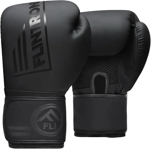 flintronic Guantes de Boxeo para Adulto, 8OZ Guantes de Boxeo Entrenamiento, Premium Cuero Saco para MMA, Muay Thai, Artes Marciales, Sparring, Kickboxing Negro