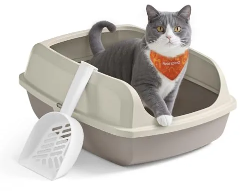 Feandrea Caja Arenero con Bordes Altos, Tamaño XL, Abierta, con Pala, para Gatitos y Gatos Grandes, Beige Capuchino PPT009LH01