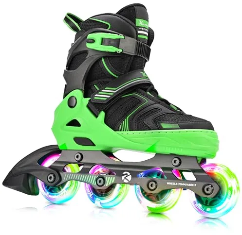 Kuxuan Skates Patines en línea ajustables para niños y niñas con ruedas luminosas, patines adolescentes para principiantes y mujeres