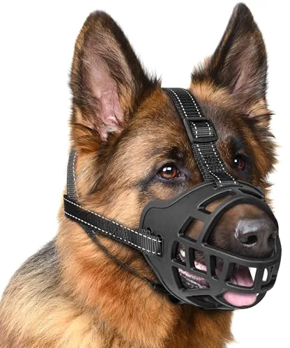 EcoEarth Bozal para Perros - Bozal de Canasta Duradero para Perros de tamaño Mediano - Mediano, Negro - Cubierta bucal Ajustable y Transpirable para Evitar mordeduras y ladridos