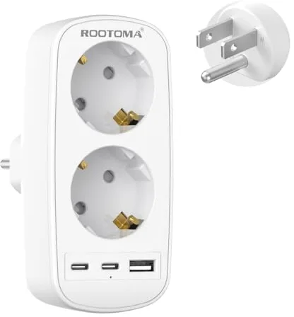 Adaptador Enchufe USA, Adaptador Enchufe Ruropeo a Americano con 1 USB A y 2 USB C, Tipo B Plug para América, Canadá, Tailandia, México, 15A/1875W