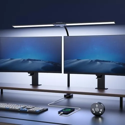 Lampara de Escritorio de LED 24W con Control Remoto - 1500LM 80CM Flexo LED Escritorio con Pinza Luz Leer Puerto de carga USB para Estudiar, Oficina, Negro