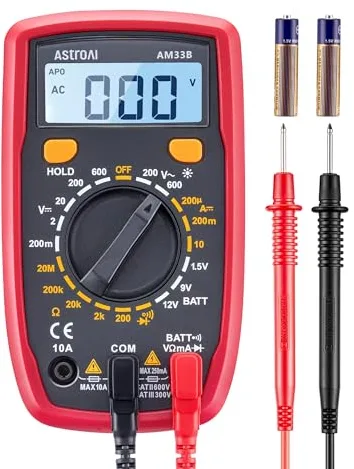 AstroAI Multímetro Digital, Polímetro Profesional, Voltímetro, Tester Electricista, Multimeter para Corriente CC, Voltaje CA/CC, Resistencia, Continuidad y Diodos de Prueba, Negro