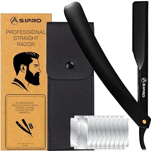 ASIPRO Navaja Afeitar Barbero Profesional con (20 Cuchillas Simples)10 Cuchillas de Afeitar Doble Filo y Funda Protectora Kit/Set Afeitado Hombre Navaja Peluqueria Professional Clásica Navaja Barbero