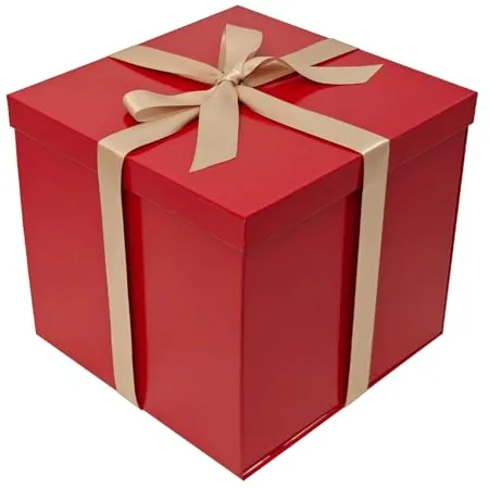 Tekhoho Caja Regalo Rojo 22x22x20,5cm, Cajas de Regalo Premium con Tapa y Cinta para Regalos de San Valentín, Navidad, Bodas, Cumpleaños, Embalaje de Regalo, Forro a Cuadros