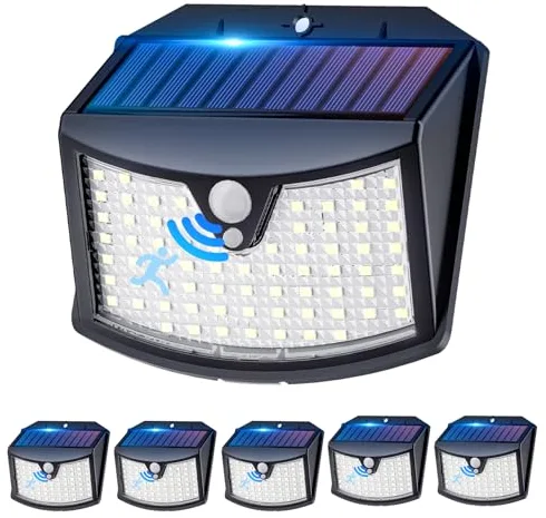 Giliwosy Luz Solar Exterior, 6 Paquete/3 Modos IP65 Impermeable Focos LED Exterior Solares con Sensor de Movimiento, Luces Solares LED Jardin para Garajes Caminos Puertas (Blanco Frío)