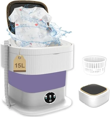 Mini lavadora portátil, 15 L, para camping, con centrifugado, limpieza profunda de ropa interior, ropa de bebé, calcetines para apartamentos, dormitorios, viajes, coches de turismo