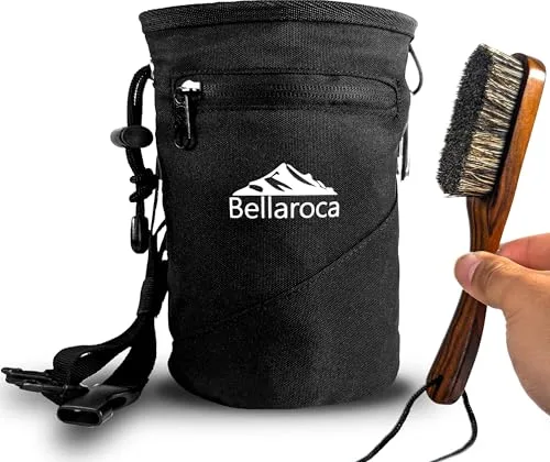 BELLAROCA® Set de Escalada – Bolsa de Magnesio y Cepillo de Escalada | Magnesiera Resistente al Agua y Abrasión con Bolsillos, Cinturón Ajustable y Mosquetón + Cepillo Profesional