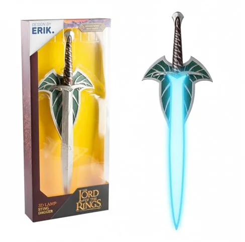 Lampara El Señor de los Anillos - Lampara pared SIN Cable, Figura Daga Dardo con LUZ LED (Incluye Anclajes) Decoración habitación: El Señor de los Anillos Regalos Merchandising (Bateria recargable)