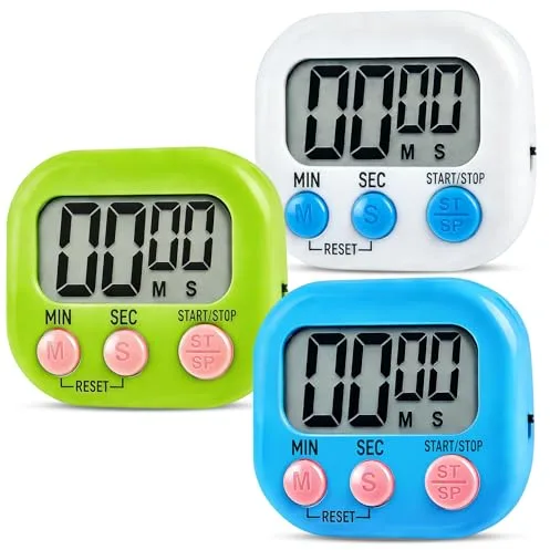 Temporizador de 3 Piezas, Temporizador Digital LCD para Cocina, Soporte Plegable e imán, cronómetro para cocinar, Hornear, Deportes, niños y Estudios (Azul, Blanco, Verde)