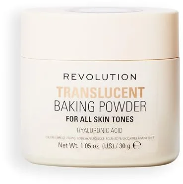Revolution Loose Baking Powder – Polvo suelto fijador de maquillaje, acabado luminoso, controla brillos y exceso de grasa, vegano y libre de crueldad, 30 g, Translucent