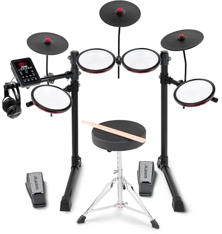 Alesis Turbo Max Set de Batería Eléctronica con Parches de Malla Silenciosos de 8 Pulgadas, Lecciones de Percusión, Bluetooth y Accesorios