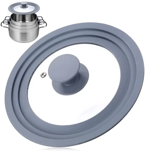 1 PcsTapa Sarten Universal 16cm 18cm 20cm, Tapas Universales de Cristal, Tapa para Sartenes y Ollas, 3 en 1 Tapa para Sartén Borde de Silicona,Utensilios de Cocina, con Perilla Resistente al Calor