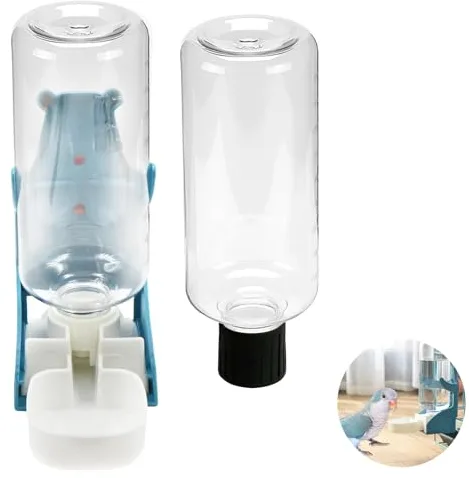 Rynvarl - Bebedero automático por sifón para pájaros y roedores – 2 Botellas de 500ml + Base, plástico Resistente, fácil instalación, sin Fugas, Ideal para jaulas estándar