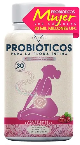 Probioticos Mujer - 200 cps | Ayuda para Vaginosis Bacteriana, Candida y Cistitus | Probioticos Mujer Flora Intima | 30 Mil Millones UFC/Día, Lactobacillus Reuteri, Rhamnosus, Crispatus, Arándano Rojo