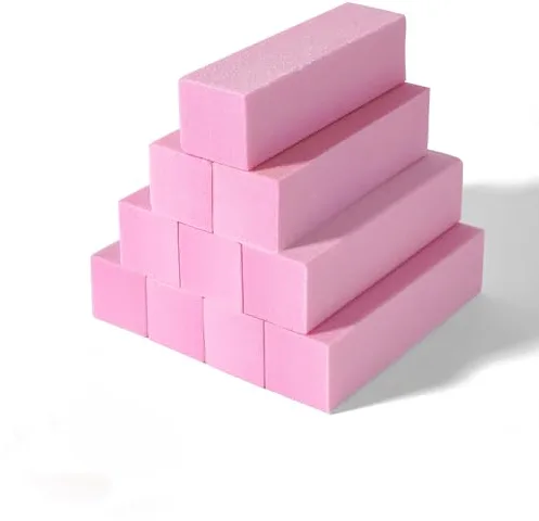 Juego de 10 bloques pulidores de uñas, lima pulidora profesional para lijar uñas acrílicas o de gel natural, 4 lados lavables para manicura – Rosa