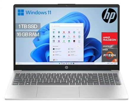 HP 15-fc0241ns - Ordenador portátil de 15.6" FHD (AMD Ryzen 5-7520U, 16 GB RAM, 1TB SSD, AMD Radeon Graphics, Windows 11) Plata y Azul - Teclado QWERTY Español
