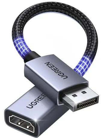 UGREEN 4K Adaptador DisplayPort a HDMI Unidireccional Convertidor DP Macho a HDMI Hembra 4K 30Hz 2K 60Hz 1080P 120Hz Aluminio Compatible con Portátiles Monitores Tarjetas Gráficas Televisores