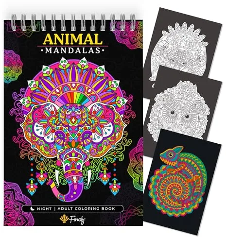 Finoly Libro Mandalas Colorear Adultos No Traspasa la Tinta | Cuaderno Mandalas Adultos | Mandala para Colorear Adulto Animales A4 Papel Premium