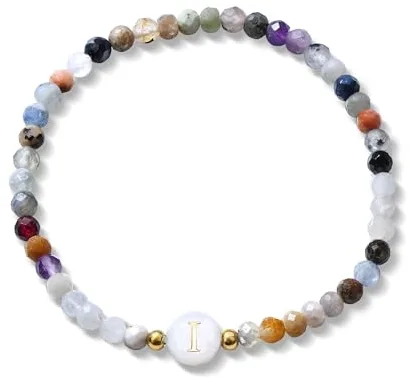 BodyBonita Pulsera Elástica con Inicial de Piedra Natural y Cuentas de Nácar Sintético con Letras de la I para Hombre y Mujer