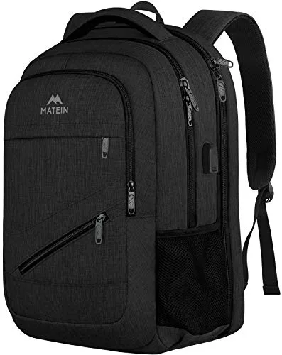 MATEIN Mochila Ordenador Portatil 17 Pulgadas Impermeable, Mochila Universidad Hombre Mujer Grande Antirrobo, TSA Laptop Backpack con Puerto de Carga USB para Trabajo Viaje Escolares, Nergo