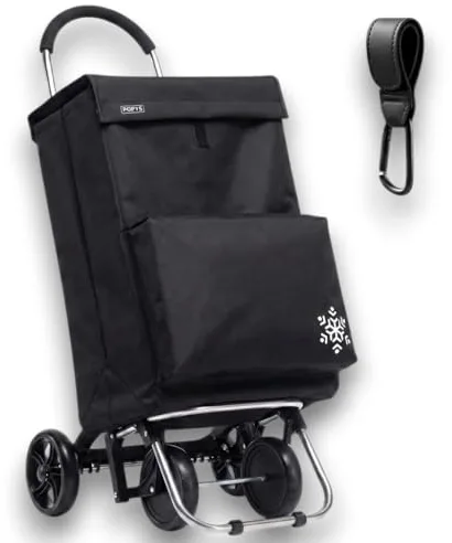 POPYS® Carro de la Compra de 50L + Gancho Multiusos de Regalo con Compartimento Refrigerante | Carrito Compra con 4 Ruedas y Opción de 2 Ruedas Ideal para Supermercado (Requiere Montaje)