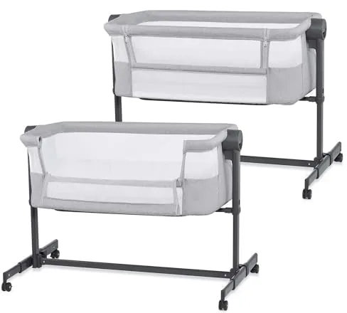 Kinderkraft Nestee UP 2 Cuna Colecho para Bebé con Colchón, Cuna de Cabecera, Fácil Ajuste de Cama de Padres, Ajuste de Altura, Buena Circulación de Aire, Ruedas transportarás, Gris Cloro