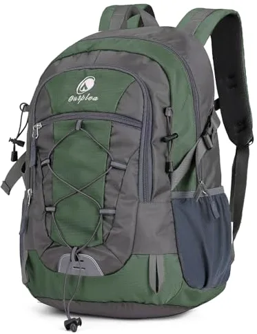 Outplea 25L Mochila Senderismo, Mochila Trekking para Hombres Mujeres con cubierta de lluvia, Mochilas de Marcha Ultraligera para Montaña Acampada Camping Actividad al Aire Libre, Verde
