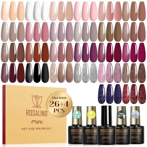 ROSALIND Esmaltes Semipermanentes Para Uñas, 30 Piezas Blanco Marrón Morado Avena Colores Esmaltes Semipermanente, UV/LED Pintauñas Semipermanentes Glitter Otoñales Invernales Manicure Regalo