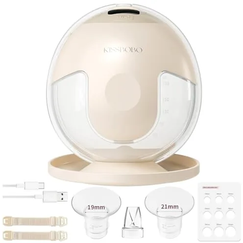 KISSBOBO K5 Sacaleches electricos,19 niveles 4 modos,320mmHg fuerte potencia de succión sacaleches manos libres,indoloro saca leche materna electrico(Beige 1 Pieza)