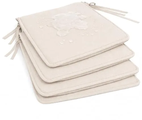 Pack 4 Cojín para silla 40x40x2 cm｜Repelente al agua y fácil de limpiar｜Con cintas de sujeción｜Funda con cremallera desmontable｜Uso interior y exterior｜Ideal para comedor, terraza, jardín u oficina
