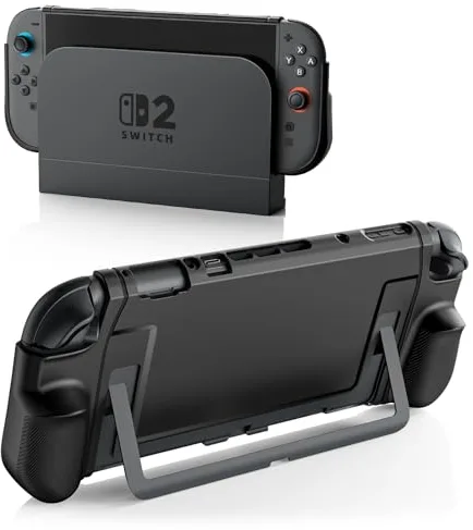 TiMOVO Funda Acoplable para Nintendo Switch 2 2025, TPU Grip Cubierta Protectora Accesorios con Diseño Ergonómico para Switch 2 Consola y JoyCon, Antigolpes y Antiarañazos Recortes Precisos, Negro